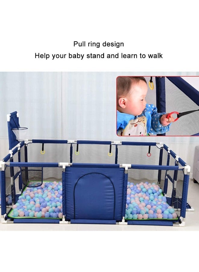 Toddler Baby Playpen for Twin, Foldable Safety with Basketball Hoop, Comes Bracket, without Climbing Pad (Blue, Large)  - Image 2