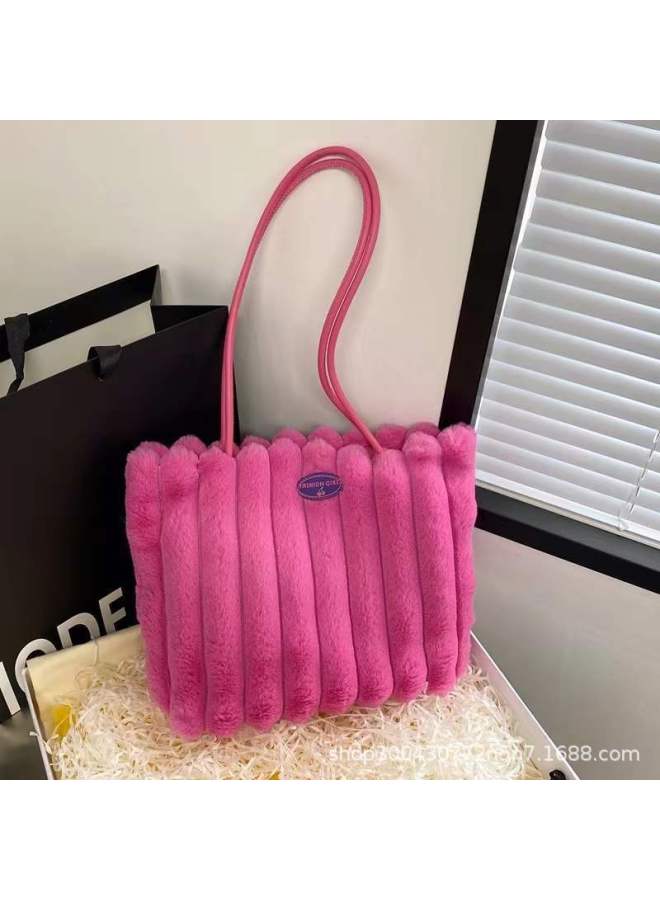 Autumn And Winter Plush Velvet Bag Women's 2024 Class Work Clothing Large Bag Casual Shoulder Bag Large Capacity Tote Bag-Color:cream White-Size:Width 32cm, Height 24cm, Thickness 9cm, Shoulder Strap 62cm, Handle Height 27cm  - Image 4