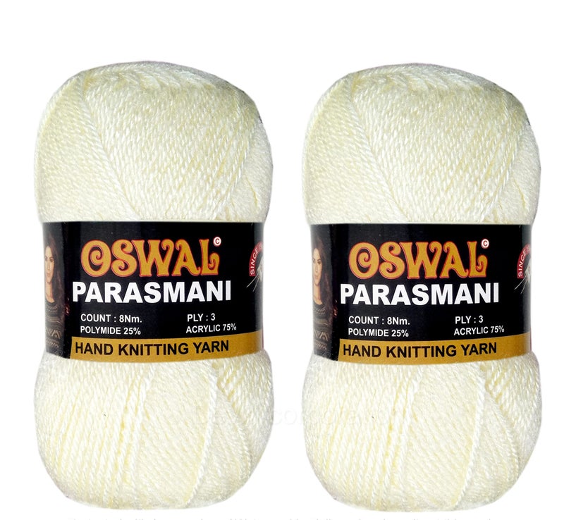 OSWAL PARASMANI Hand Knitting Yarn/Wool/Woollen/Thread, Pack of 2 Balls of Off Cream Color . Each BALL-100 gm . Shade-OP1.200 - Image 4