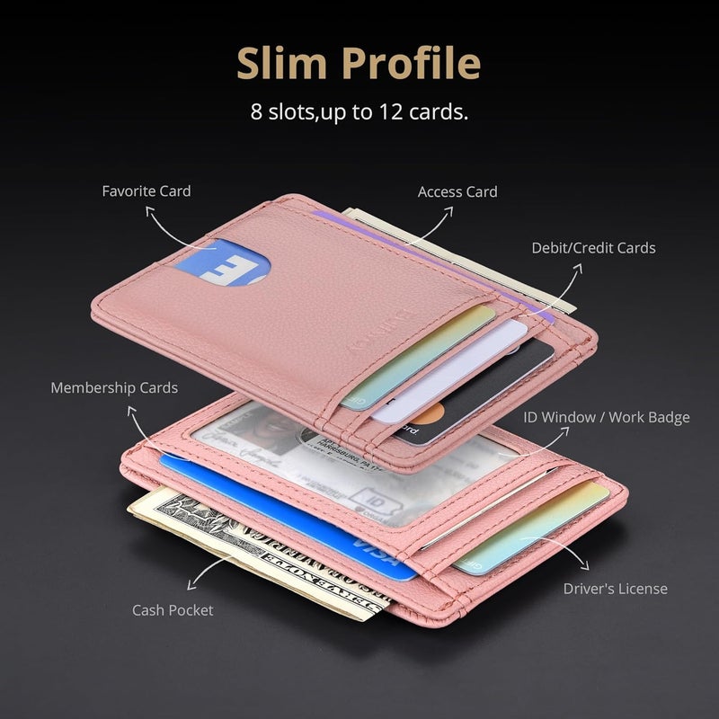 Buffway Slim Minimalist Front Pocket RFID Blocking Leather Wallets for Men and Women - Lichee Pink - Image 4
