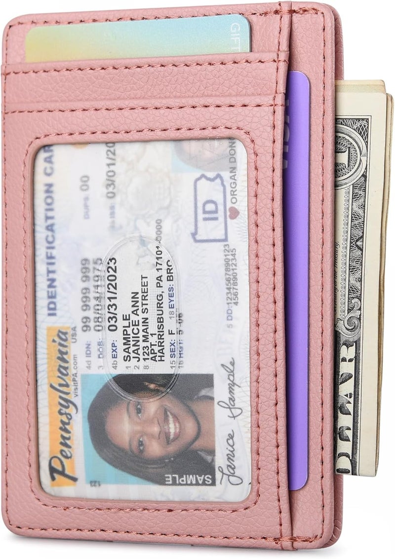 Buffway Slim Minimalist Front Pocket RFID Blocking Leather Wallets for Men and Women - Lichee Pink - Image 2