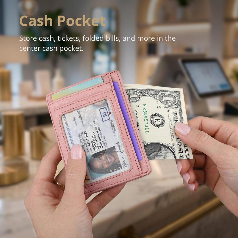 Buffway Slim Minimalist Front Pocket RFID Blocking Leather Wallets for Men and Women - Lichee Pink - Image 5