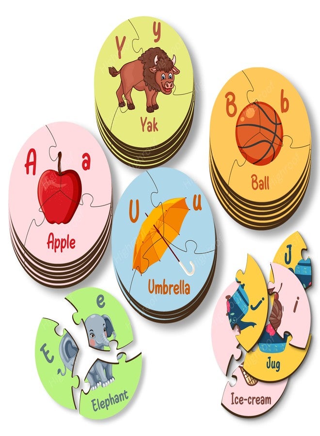 HighRoof Puzzle for Toddlers Montessori Wooden Educational Board with Sight, Taste, Touch, Hearing & Smell – Colorful Matching Game for Kids Age 2 3 4 5 6 7+ Years (Alpha Round Puzzle) - Image 1