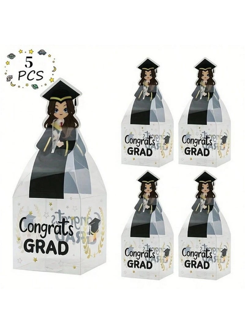 5-Piece Transparent Graduation Gift Box Set – "Congrats Grad" Themed Packaging with Festive Design - Image 1