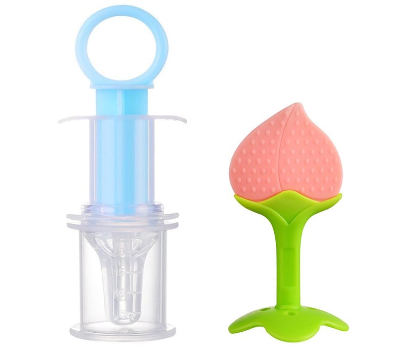 Alya The Cheeky Kidzz Baby Soft Silicone Fruit Shaped Teether and Multi-Functional Smart Medicine Dropper Teether with Protective Travel Case (Design 7005) - Image 1