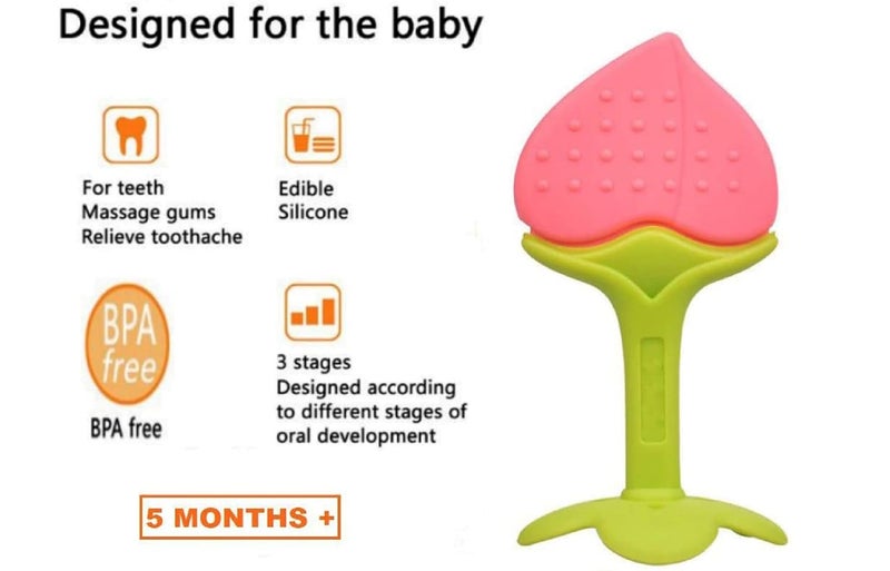 Alya The Cheeky Kidzz Baby Soft Silicone Fruit Shaped Teether and Multi-Functional Smart Medicine Dropper Teether with Protective Travel Case (Design 7005) - Image 3