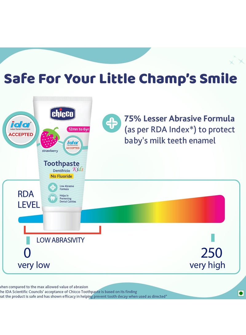 Chicco Toothpaste for Kids, Best for Baby (1y-6y), Strawberry Flavour, 50g | Fluoride-Free & Low Abrasive | Removes Plaque, Helps Prevent Cavities - Image 3