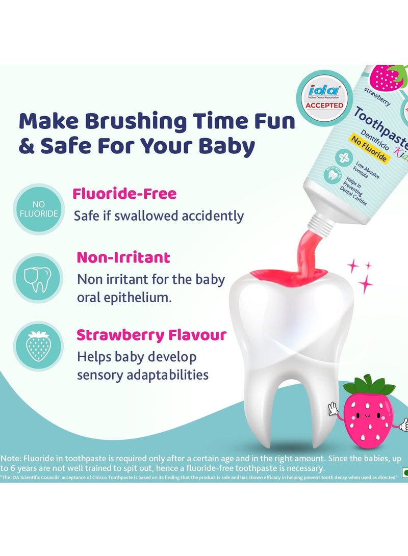 Chicco Toothpaste for Kids, Best for Baby (1y-6y), Strawberry Flavour, 50g | Fluoride-Free & Low Abrasive | Removes Plaque, Helps Prevent Cavities - Image 3