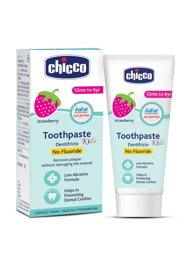 Chicco Toothpaste for Kids, Best for Baby (1y-6y), Strawberry Flavour, 50g | Fluoride-Free & Low Abrasive | Removes Plaque, Helps Prevent Cavities - Image 1