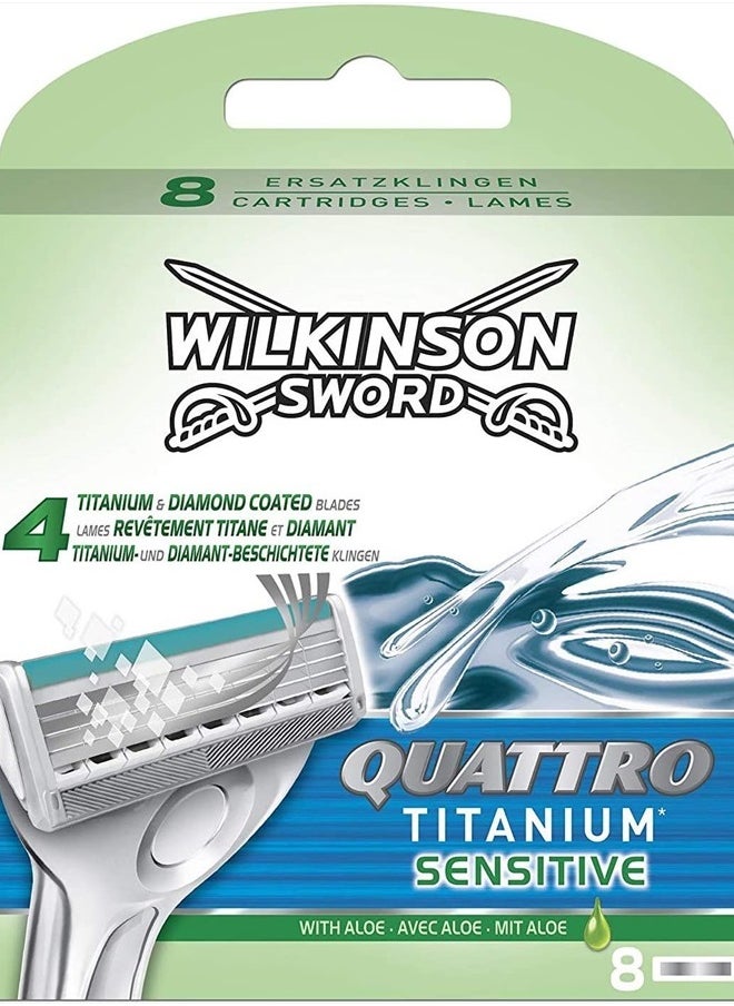 WILKINSON - Wilkinson Sword Quattro Titanium Sensitive Refill Razor Blade Cartridges - Cartridges - 8 Count - Image 1