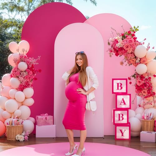 HB HBB MAGIC Arch Backdrop Cover Set of 3 Pink Arch Covers Stretchy Backdrop 6FT 66FT 72FT Wedding Arch Cover Bridal Baby Shower Birthday Photo Backdrop Party Hot Pink Arch Stand Covers Gradient Pink - Image 3