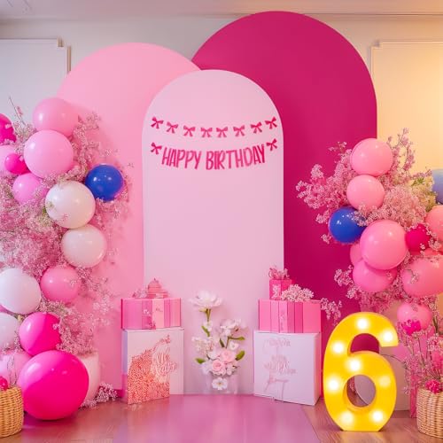 HB HBB MAGIC Arch Backdrop Cover Set of 3 Pink Arch Covers Stretchy Backdrop 6FT 66FT 72FT Wedding Arch Cover Bridal Baby Shower Birthday Photo Backdrop Party Hot Pink Arch Stand Covers Gradient Pink - Image 1