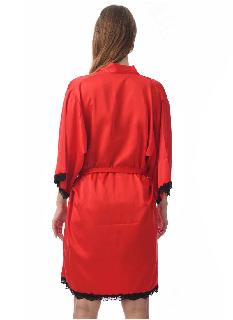 Lacy Dreams - Elegant and Comfortable Sleepwear Robe Red - Image 1