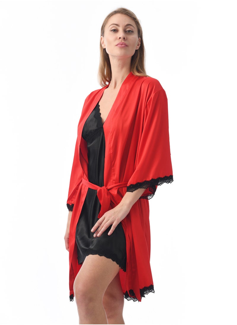 Lacy Dreams - Elegant and Comfortable Sleepwear Robe Red - Image 1