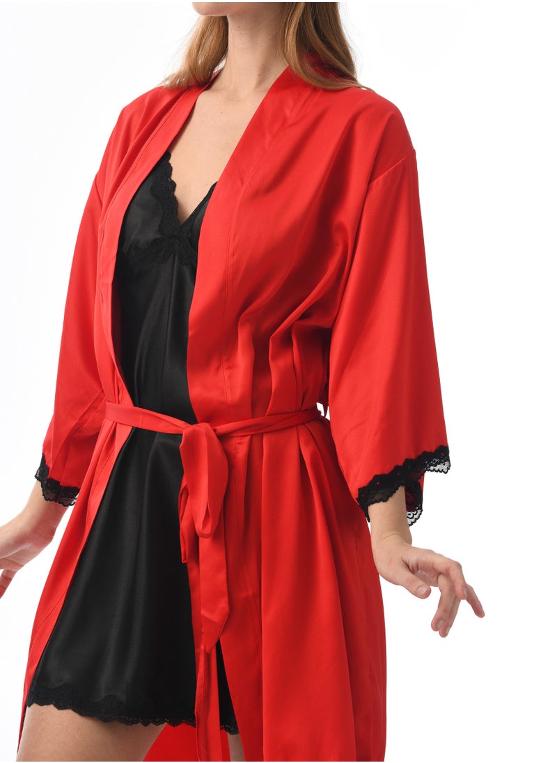 Lacy Dreams - Elegant and Comfortable Sleepwear Robe Red - Image 1