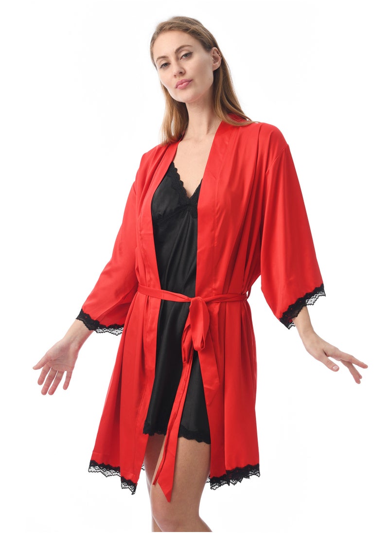 Lacy Dreams - Elegant and Comfortable Sleepwear Robe Red - Image 1