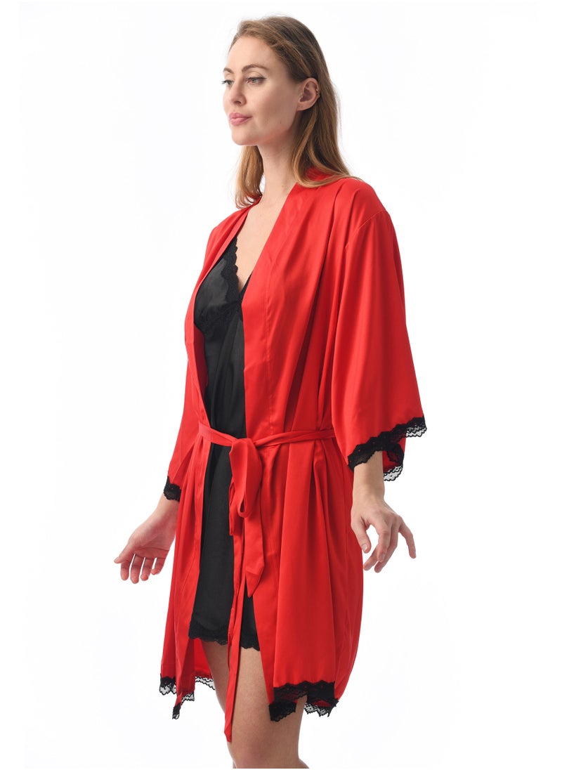 Lacy Dreams - Elegant and Comfortable Sleepwear Robe Red - Image 1