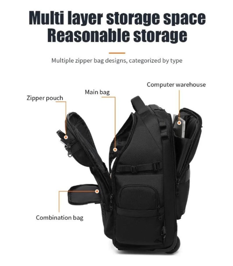 OZUKO حقيبة ظهر متدحرجة للكمبيوتر المحمول للسفر بتصميم عربة تحت المقعد مصنوعة من قماش أكسفورد المقاوم للماء تناسب كمبيوتر محمول بحجم 14 بوصة، أسود - Image 5