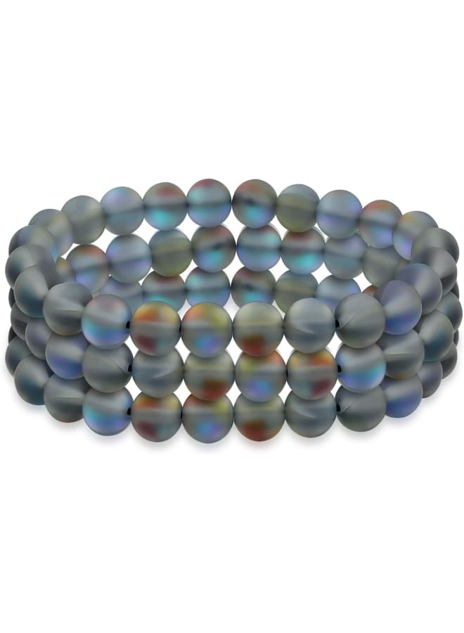 Bling Jewelry Set of 3 Rainbow Iridescent Created Blue Moonstone Round Bead 8MM Stacking Strand Stretch Bracelet for Women Men Teen Unisex - Image 1