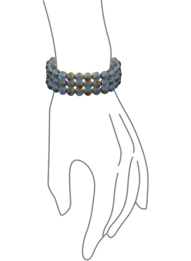 Bling Jewelry Set of 3 Rainbow Iridescent Created Blue Moonstone Round Bead 8MM Stacking Strand Stretch Bracelet for Women Men Teen Unisex - Image 2