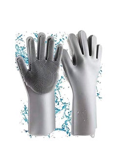 SYOSI Dishwashing Gloves, Magic Silicone Gloves with Scrubber, Kitchen Gloves,Reusable Gloves, Heat Resistant Gloves for Kitchen, Bathroom, Car, Pet  - Image 1