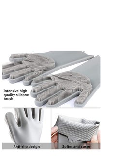 SYOSI Dishwashing Gloves, Magic Silicone Gloves with Scrubber, Kitchen Gloves,Reusable Gloves, Heat Resistant Gloves for Kitchen, Bathroom, Car, Pet  - Image 3
