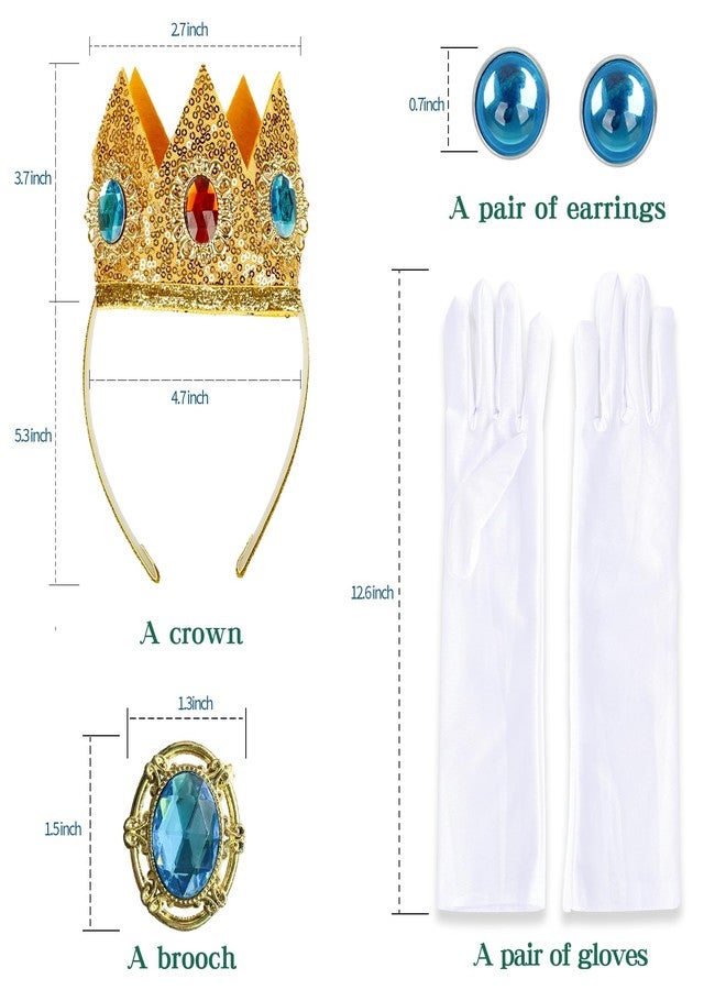 ASKUANG Princess Costume Set Including Crown+Gloves+Brooch+Clip on Earrings Princess Halloween Cosplay Dress Up Birthday Party - Image 3