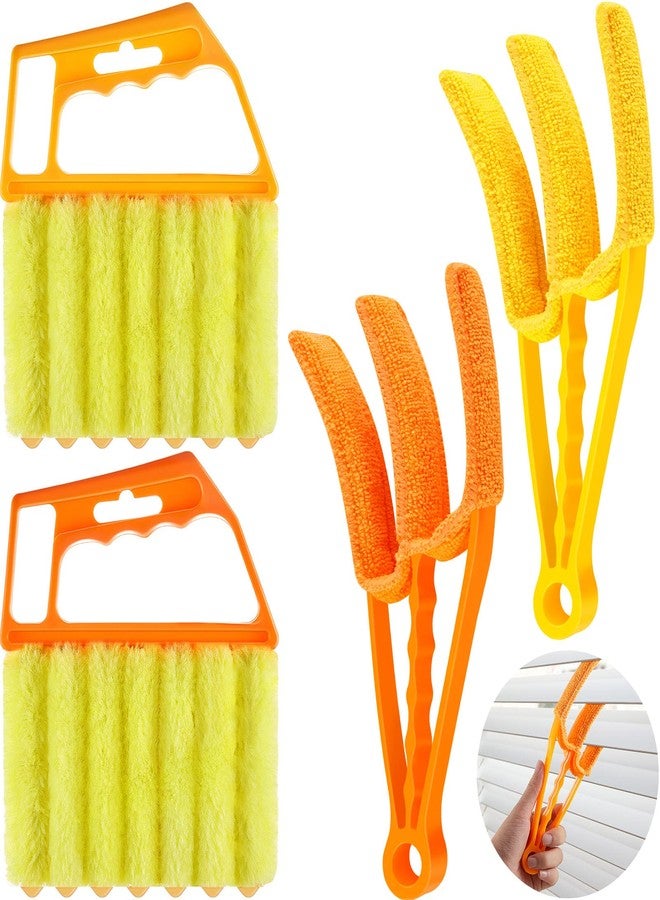 Romooa 4 Pcs Window Venetian Blind Cleaner Duster Tool 7 Finger Blind Rush and Shutter Cleaner Brush Hand-held Window Shutter Air Conditioner Duster for Dirt(Yellow, Orange) - Image 1