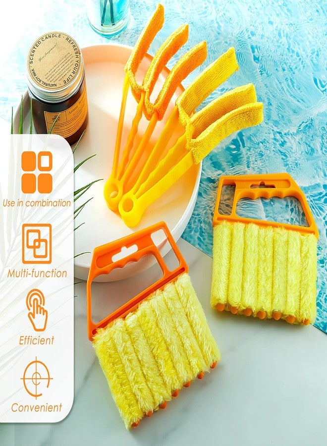 Romooa 4 Pcs Window Venetian Blind Cleaner Duster Tool 7 Finger Blind Rush and Shutter Cleaner Brush Hand-held Window Shutter Air Conditioner Duster for Dirt(Yellow, Orange) - Image 5