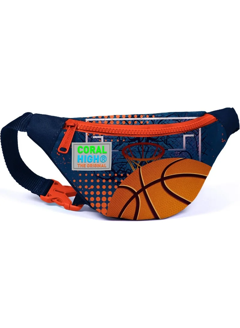 CORAL HIGH Kids Orange Navy Blue Basketball Patterned Waist Bag 11518