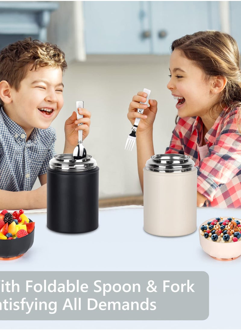 Excefore - 17oz Insulated Thermoses for Hot Food, Leak-Proof Container with Foldable Fork & Spoon, Portable and Convenient for Office and Outdoor Use, Keep Your Meals Warm in Style (White) - Image 1