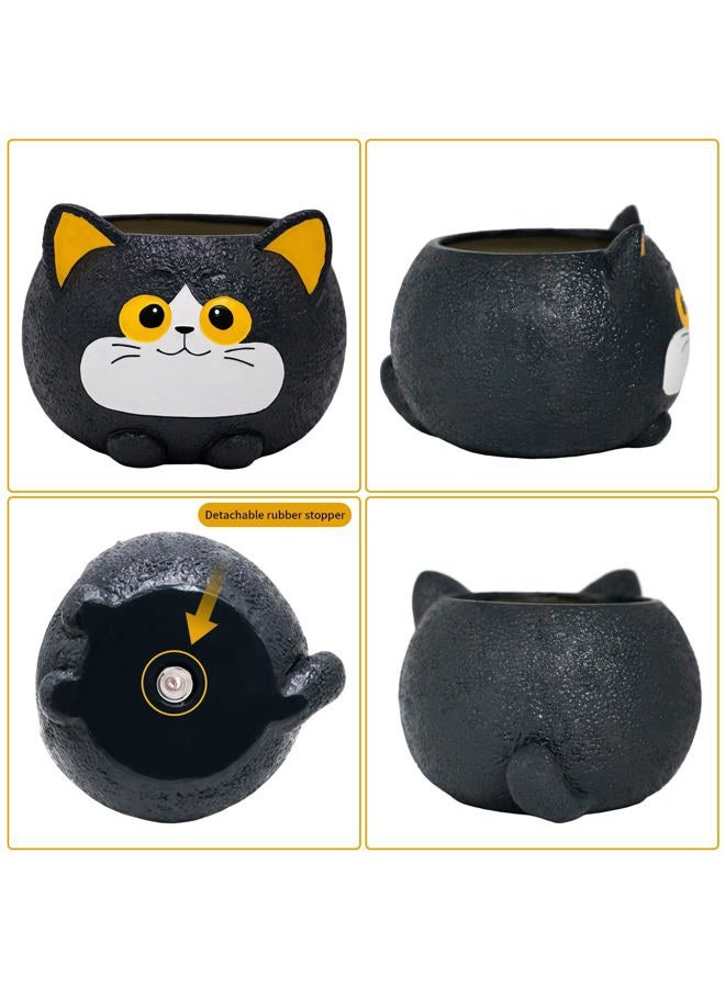 Toparad Black Cat Planter Pot - Unique Resin Succulent Planter with Drainage Hole, Funny Cat Plant Pots for Indoor Outdoor Plants, Cute Decorative Flower Pot Gift for Mother and Cat/Plant Lovers - Image 4