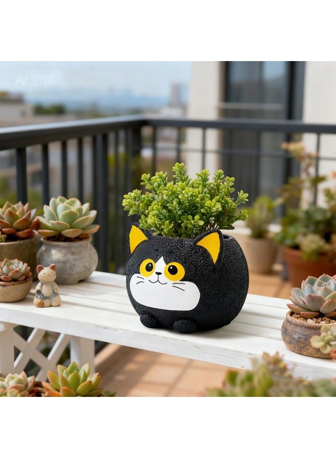 Toparad Black Cat Planter Pot - Unique Resin Succulent Planter with Drainage Hole, Funny Cat Plant Pots for Indoor Outdoor Plants, Cute Decorative Flower Pot Gift for Mother and Cat/Plant Lovers - Image 5