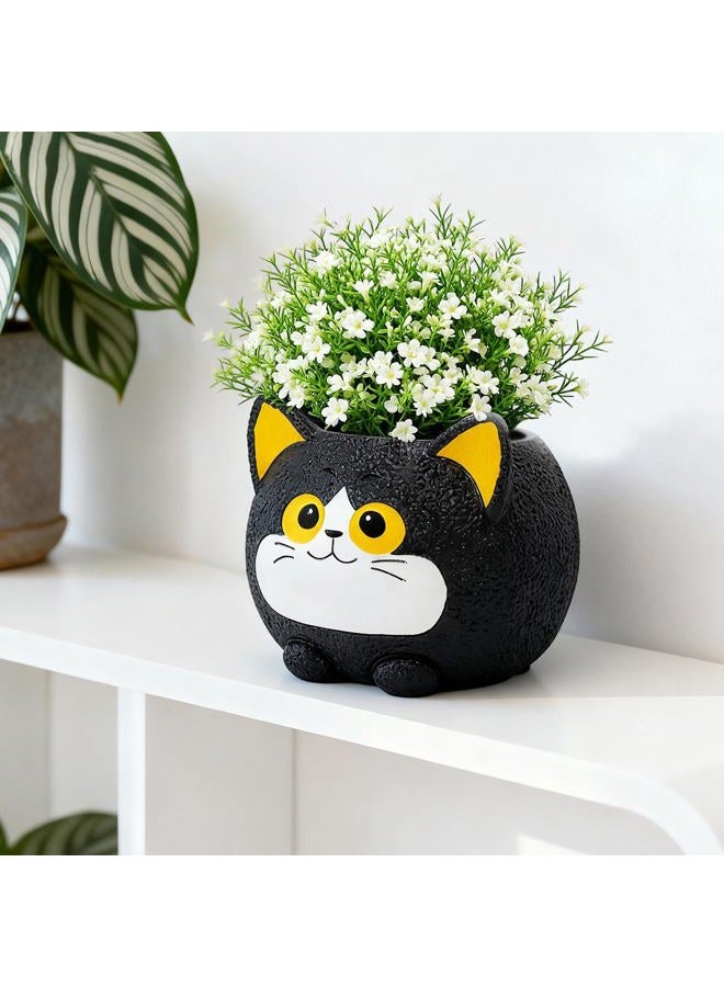 Toparad Black Cat Planter Pot - Unique Resin Succulent Planter with Drainage Hole, Funny Cat Plant Pots for Indoor Outdoor Plants, Cute Decorative Flower Pot Gift for Mother and Cat/Plant Lovers - Image 2