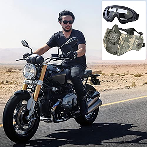AOUTACC Airsoft Protective Gear Set, Half Face Mesh Mask with Ear Protection and Tactical Goggles for Adult Men Women BBS Paintball Shooting CS Survival Games Cosplay (ACU) - Image 5