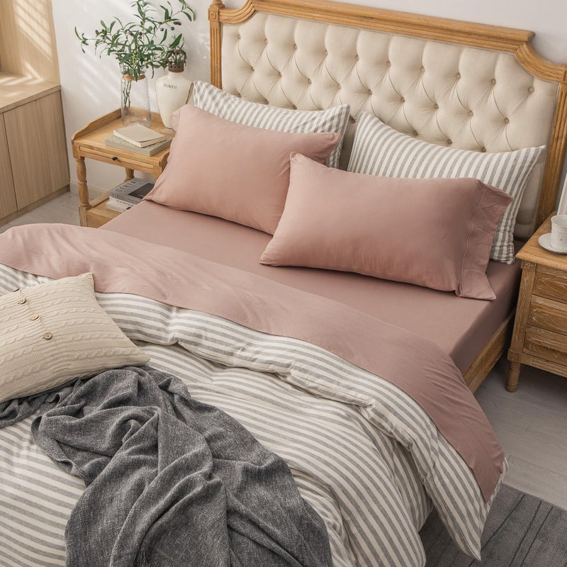 PURE ERA Jersey Knit 4pc Bed Sheet Set 100 TShirt Cotton Super Soft Comfy Breathable Fits Mattress Up to 20 Extra Deep Pocket Solid Petal Pink King