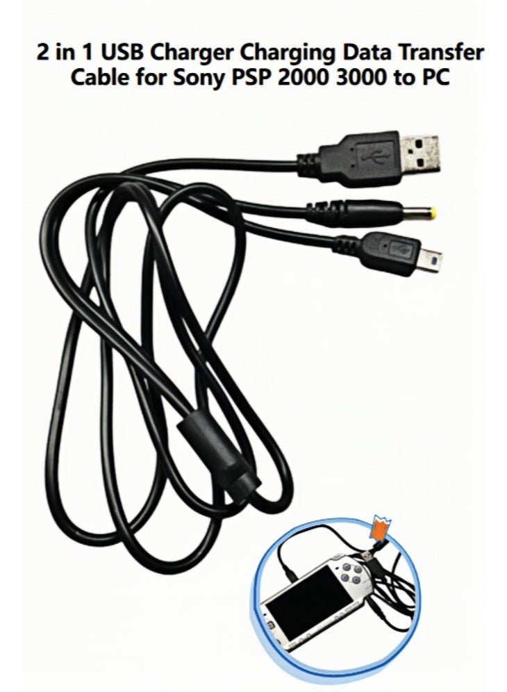 PSP Dual-Interface USB Data & Charging Cable – 1m Long with Mini USB + Micro USB for PSP-1000/2000/3000 & PS3 Controller – Pure Copper Core, Eco-Friendly PVC Jacket - Image 1