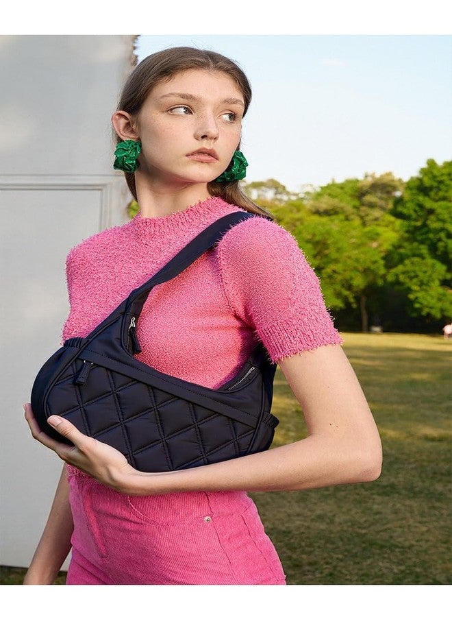 JANKS Small Puffer Crescent Shoulder Bag for Women, Nylon Quilted Puffy Crossbody Purse, Cute Hobo Shoulder Puffy Handbags with Adjustable Strap - Image 2