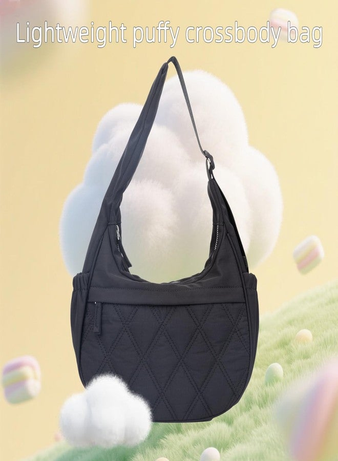 JANKS Small Puffer Crescent Shoulder Bag for Women, Nylon Quilted Puffy Crossbody Purse, Cute Hobo Shoulder Puffy Handbags with Adjustable Strap - Image 5