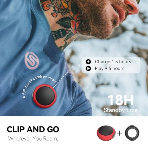 ANCwear Portable Bluetooth Speakers Wireless Mini Speaker with Enhanced Bass, HD Sound, Wearable Speaker with Microphone, 9.5H Playtime, IPX6 Waterproof for Sports, Outdoor Travel (Red) - Image 2