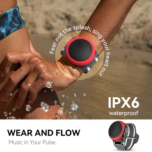 ANCwear Portable Bluetooth Speakers Wireless Mini Speaker with Enhanced Bass, HD Sound, Wearable Speaker with Microphone, 9.5H Playtime, IPX6 Waterproof for Sports, Outdoor Travel (Red) - Image 3