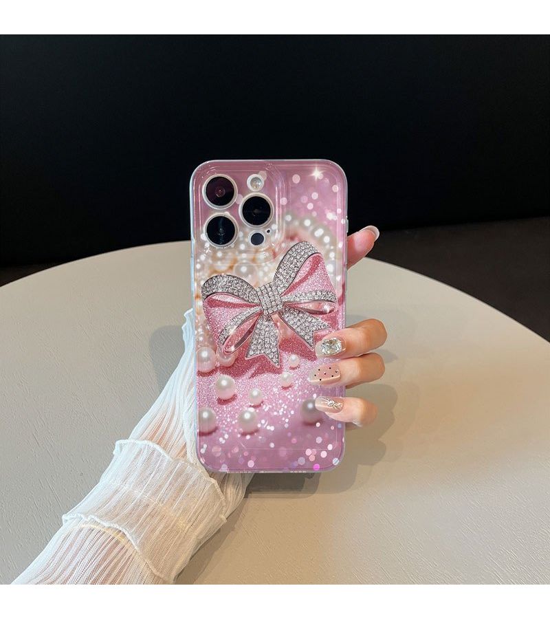 Phone Case 5pcs Set Including Transparent Pearl Bow Design Charger Head Cover Cable Protector And Storage Strap TPU Shockproof Case Mix Color 5 Compatible With IPhone 16 Plus - Image 5