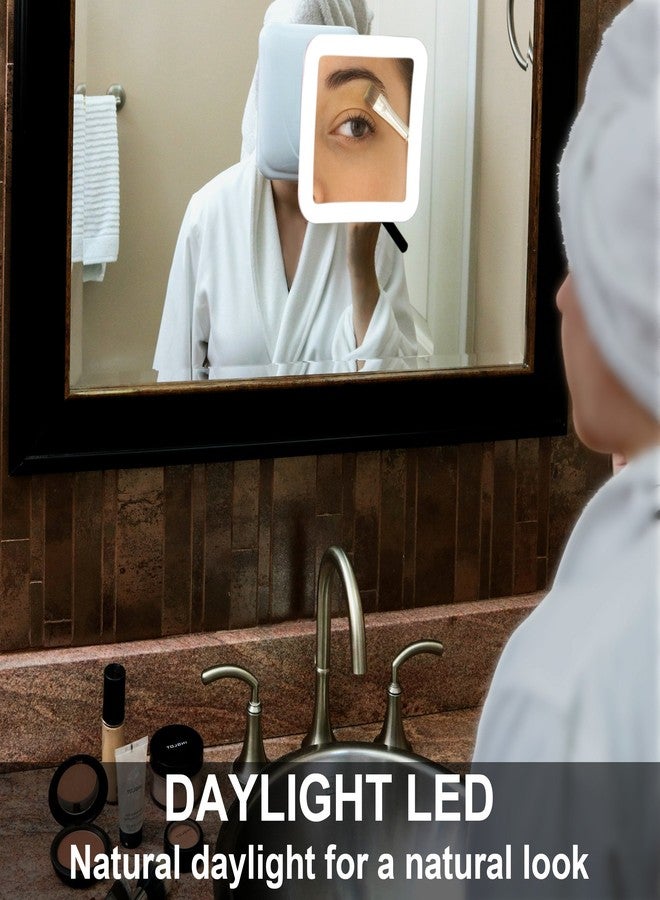 Fancii 10X Magnifying Lighted Makeup Mirror - Daylight LED Vanity Mirror - Compact, Cordless, Locking Suction, 6.5" Wide, 360 Rotation, Portable Illuminated Bathroom Mirror (Square) - Image 4