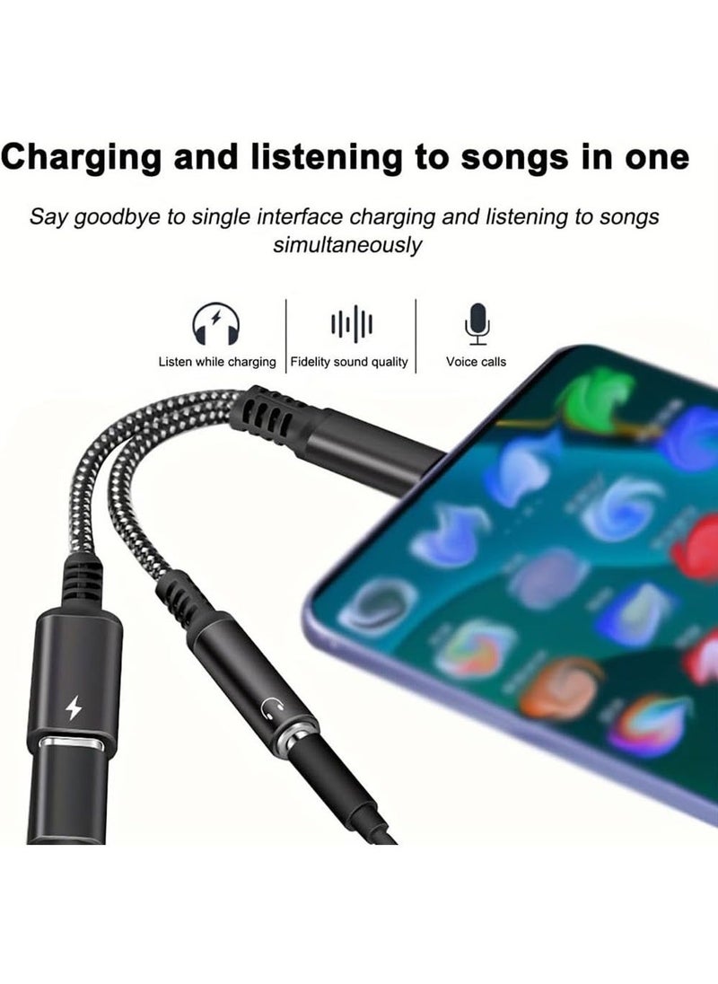 يوجي محول سماعة رأس وشاحن USB من النوع C إلى 3.5 ملم، ومقبس سماعة رأس 2 في 1 USB من النوع C إلى 3.5 ملم وكابل محول شحن من النوع C متوافق مع iPhone 15/14، وGalaxy S24 S23 S22  - Image 2