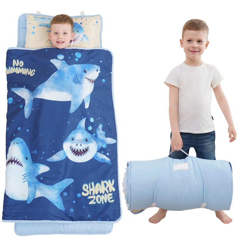 Cokouchyi Extra Large Toddler Nap mat by Cokouchyi Toddler Sleeping Bag with Removable Pillow Measures 53 x 21 x 15 Inches Sleeping Mat for Boys Ideal for Daycare and Preschool Kindergarten Shark Zone - Image 2