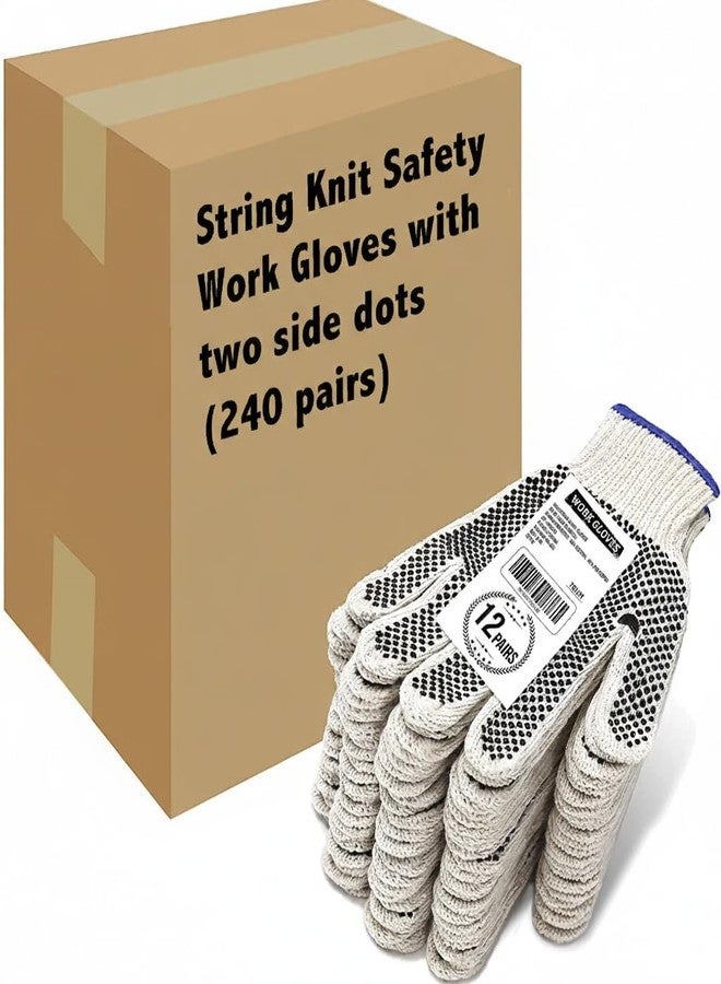 Evridwear Cotton Polyester String Knit Shell Safety Protection Work Gloves for Painter Mechanic Industrial Warehouse Gardening Construction Men & Women 12 Pairs, With Two Side dots, XL Size - Image 1