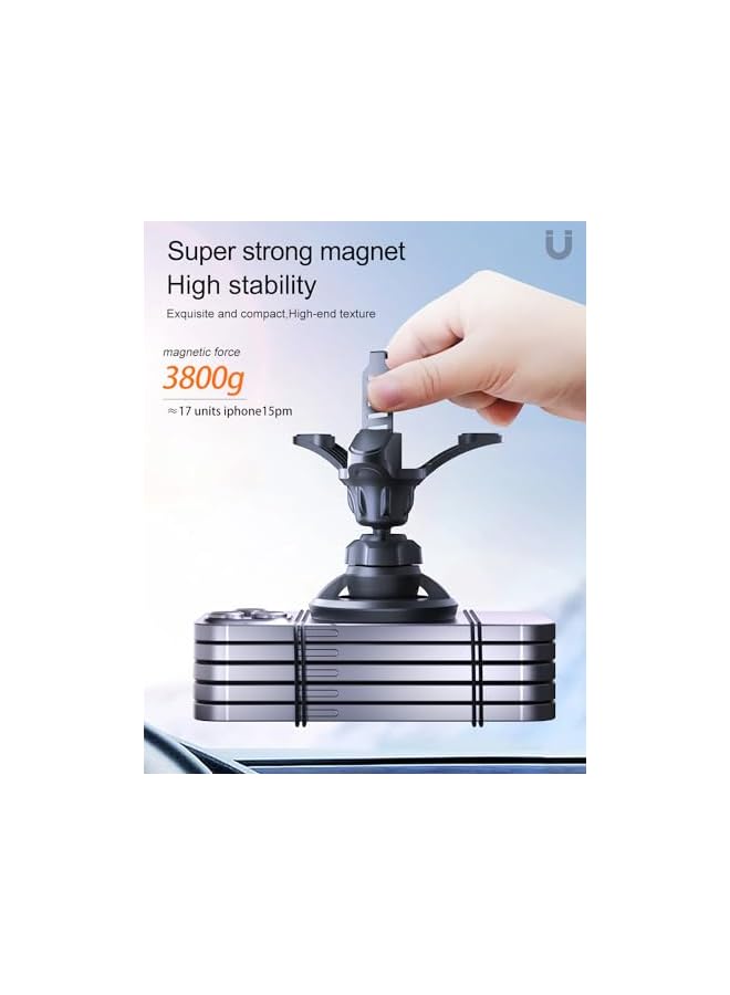 S-TOP 2025 Magnetic Phone Stand & Car Holder, Strong Suction Cup Dashboard Mount with N52 Magnets, 360° Anti-Shake Rotatable Stand, MagSafe Compatible for iPhone & Android, Multi-Surface Use - Image 2