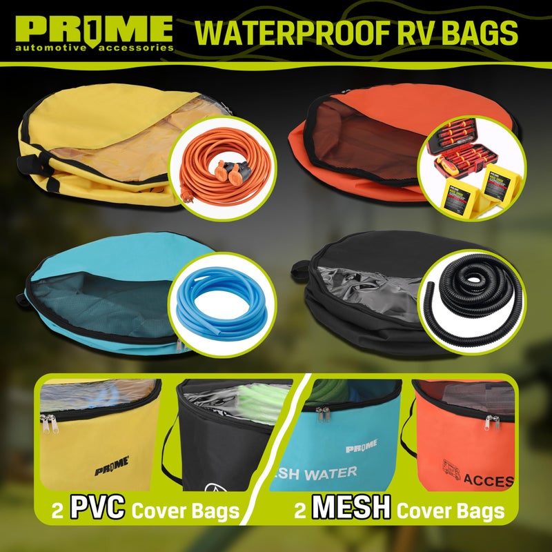 Prime 1 PR1ME 4 Pack Waterproof RV Hose Bag Storage, Two-Way Zipper Closures and Visible Cover, RV Utility Organizer for Sewer & Fresh Water Hoses, Electrical Cords & Camper Accessories, Color-Coded Design - Image 5