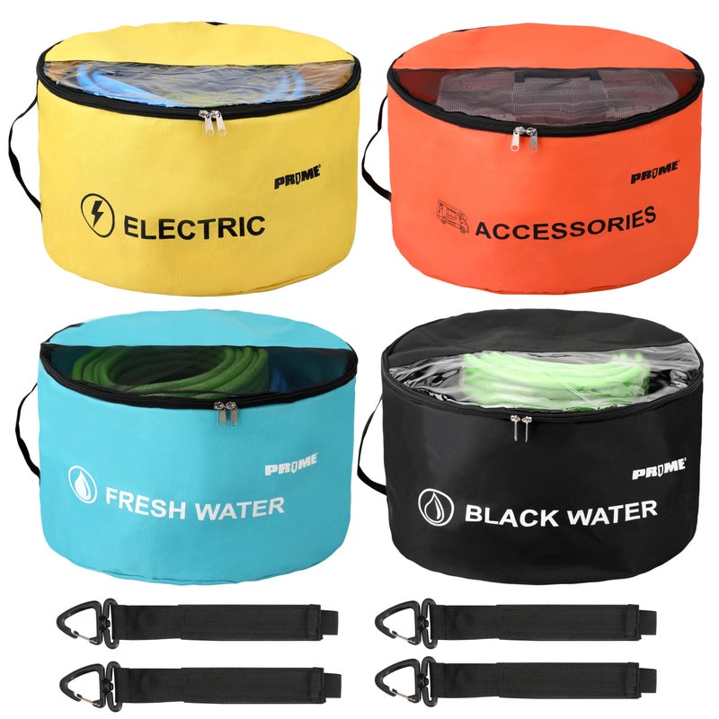 Prime 1 PR1ME 4 Pack Waterproof RV Hose Bag Storage, Two-Way Zipper Closures and Visible Cover, RV Utility Organizer for Sewer & Fresh Water Hoses, Electrical Cords & Camper Accessories, Color-Coded Design - Image 1