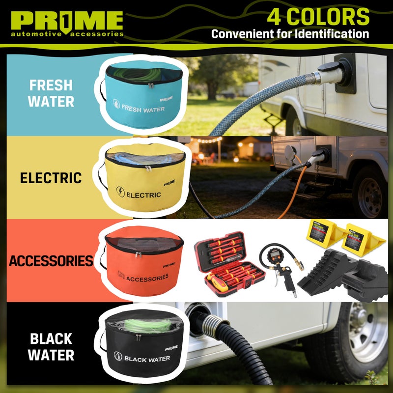 Prime 1 PR1ME 4 Pack Waterproof RV Hose Bag Storage, Two-Way Zipper Closures and Visible Cover, RV Utility Organizer for Sewer & Fresh Water Hoses, Electrical Cords & Camper Accessories, Color-Coded Design - Image 4